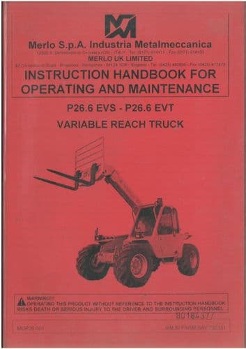 Merlo Telescopic Handler Variable Reach Truck Panoramic P26.6 EVS, P26.6 EVT Operators Manual
