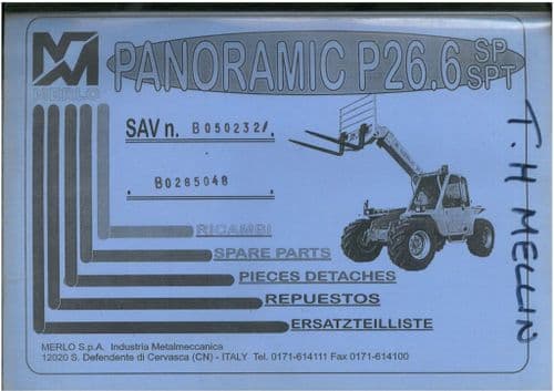 Merlo Telescopic Handler Variable Reach Truck Panoramic P26.6 SP SPT Parts Manual