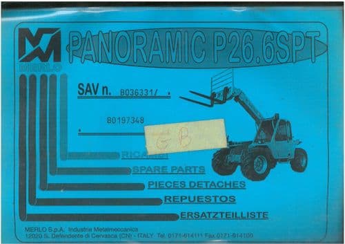 Merlo Telescopic Handler Variable Reach Truck Panoramic P26.6 SPT Parts Manual