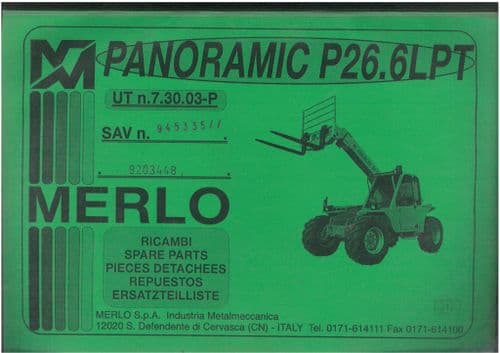 Merlo Telescopic Handler Variable Reach Truck Panoramic P26.6LPT Parts Manual