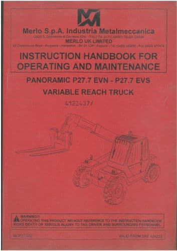 Merlo Telescopic Handler Variable Reach Truck Panoramic P27.7 EVN, P27.7 EVS Operators Manual
