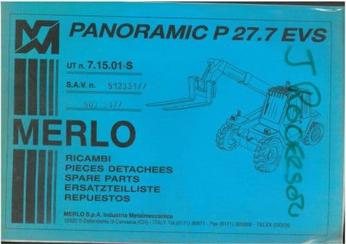 Merlo Telescopic Handler Variable Reach Truck Panoramic P27.7 EVS Parts Manual