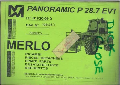 Merlo Telescopic Handler Variable Reach Truck Panoramic P28.7 EVT Parts Manual