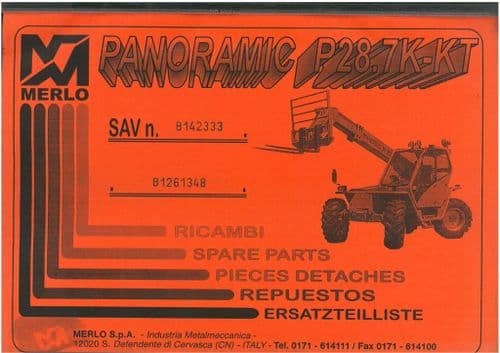 Merlo Telescopic Handler Variable Reach Truck Panoramic P28.7 K & P28.7 KT Parts Manual