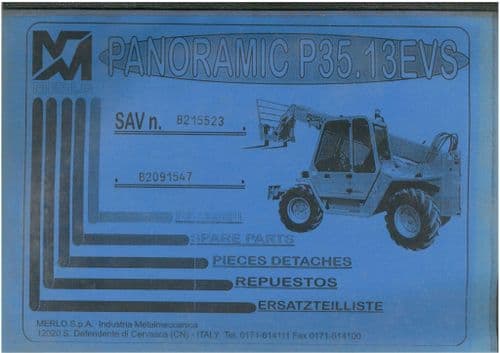 Merlo Telescopic Handler Variable Reach Truck Panoramic P35.13EVS Parts Manual