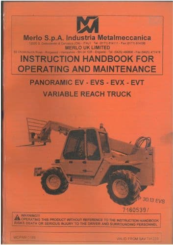 Merlo Telescopic Handler Variable Reach Truck Panoramic P35.7 EVT, P35.9 EVS, P35.11 EVS, P40.8 EVS,