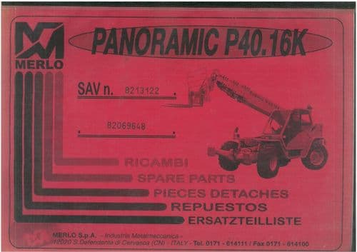 Merlo Telescopic Handler Variable Reach Truck Panoramic  P40.16K Parts Manual