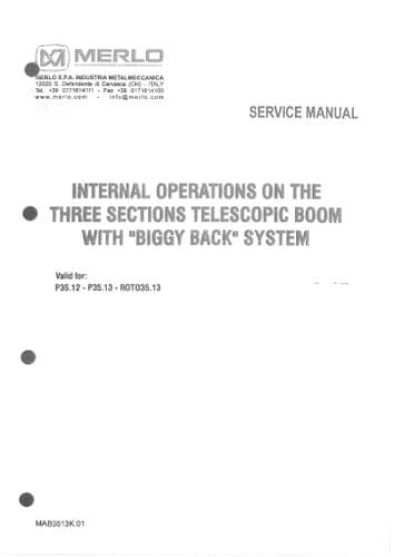 Merlo Three Section Telescopic Boom for P35.12 935.13 ROTO35.13 Biggy Back Workshop Service Manual