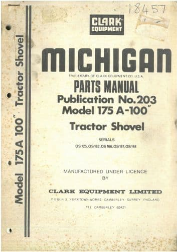 Michigan Model 175 A-100  Tractor Shovel Parts Manual