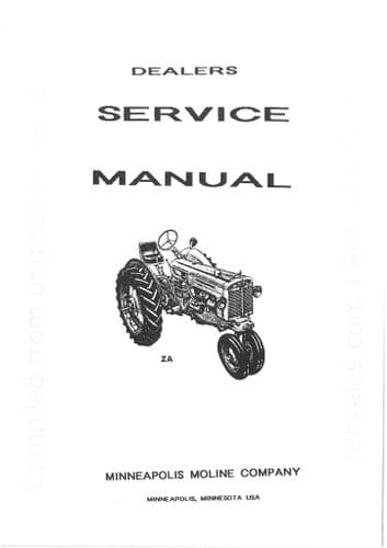 Minneapolis Moline Tractor MM ZA Models ZAU, ZAS, ZAE, ZAN Workshop Service Manual