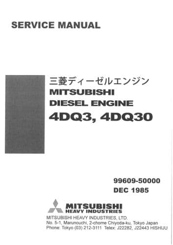 Mitsubishi Diesel Engine 4DQ3 & 4DQ30 Workshop Service Manual