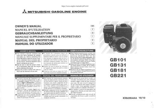 Mitsubishi Gasoline Engine GB101 GB131 GB181 GB221 Operators Manual