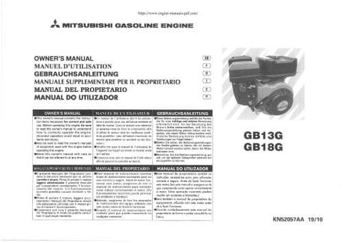 Mitsubishi Gasoline Engine GB13G GB18G Operators Manual