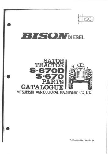 Mitsubishi Satoh Tractor Bison S-670D & S-670 Parts Manual