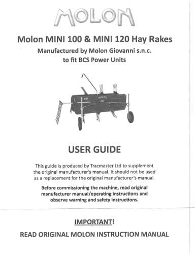 Molon Mini Hay Rake 100 & 120 Operators Manual