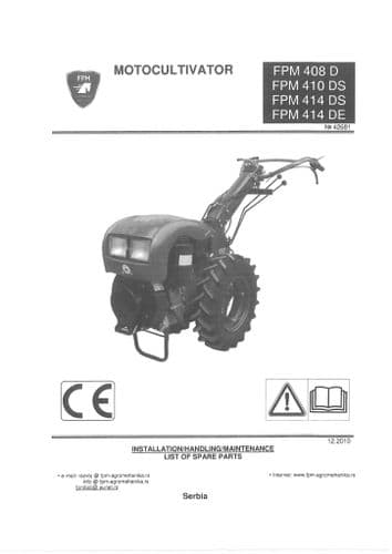 Motocultivator FPM 408D 410DS 414DS 414DE Operators Mnaual