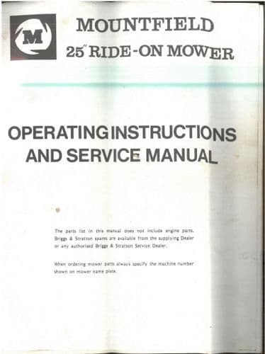Mountfield 25" Ride-On Mower Operators Manual & Parts List