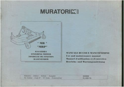 Muratori Finishing Mower MR MRP Operators Manual