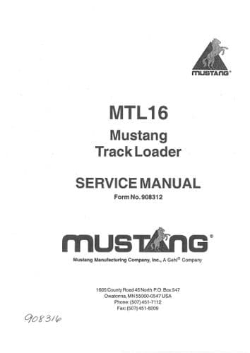 Mustang Track Loader MTL16 Workshop Service Manual