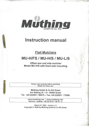 Muthing Flail Mulcher MU-H/FS MU-H/S MU-L/S Operators Manual
