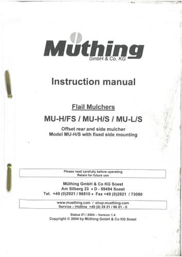 Muthing Flail Mulcher MU-H/FS MU-H/S MU-L/S Operators Manual