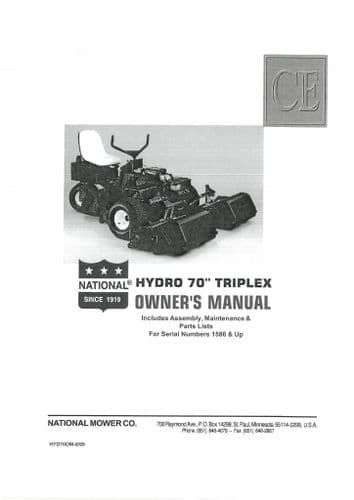 National Mower Company Triplex Hydro 70 Operators Manual