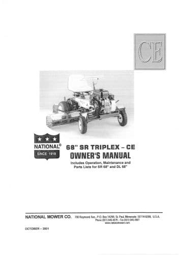National Mower Company Triplex SR68 & DL68 Operators Manual and Spare Parts List