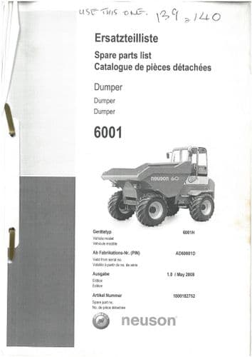 Neuson Dumper 6001 Parts Manual