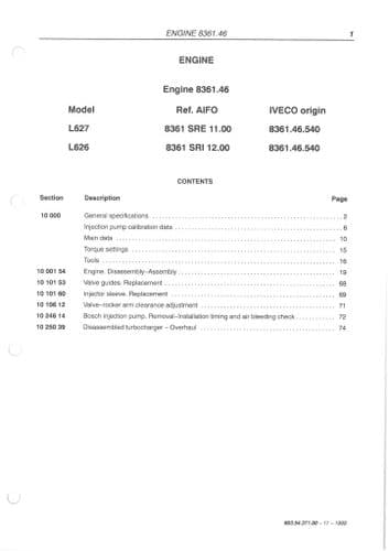 New Holland Aifo & Iveco Diesel Engine Type 8361 SRI, SRE Workshop Service Manual - Combines L627