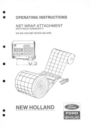 New Holland Bale Command Net Wrap Attachment Operators Manual For Round Baler 835 & 865