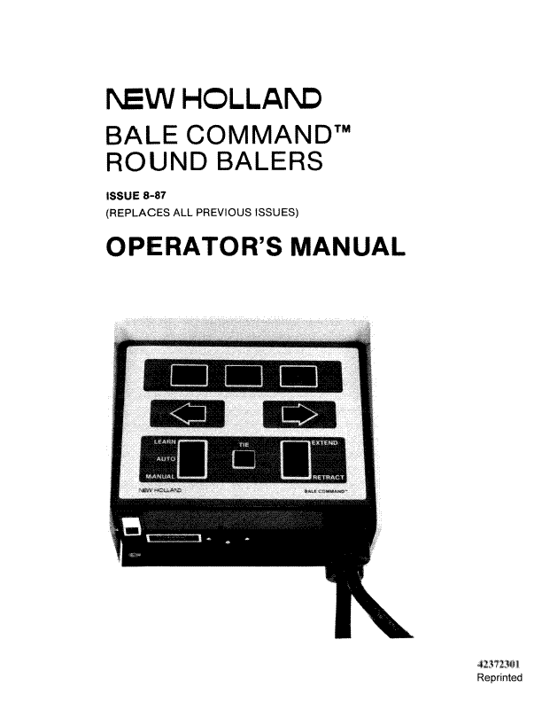 New Holland Bale Command Controller Manual | Operator's Guide For 848, 853, 855 Round Balers