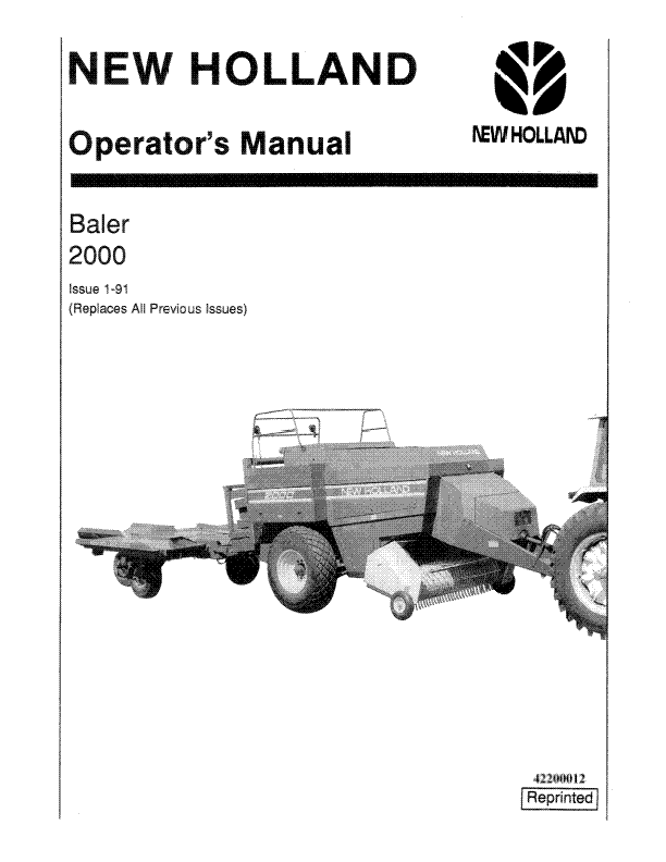 New Holland Baler 2000 Large Rectangular Operators Manual