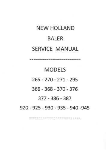 New Holland Baler 366 368 370 376 377 386 387 Service Manual