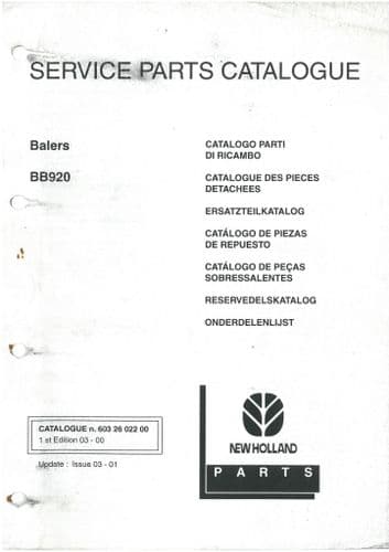New Holland Baler BB920 Parts Manual