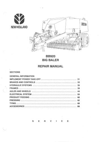 New Holland Baler BB920 Workshop Service Repair Manual