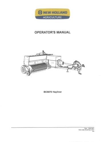 New Holland Baler Hayliner BC5070 Operators Manual