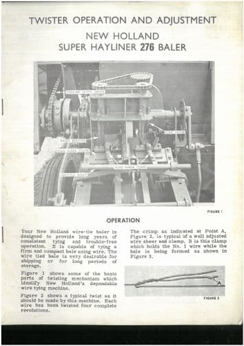 New Holland Baler NH276 Super Hayliner Wire Tie Operators Manual