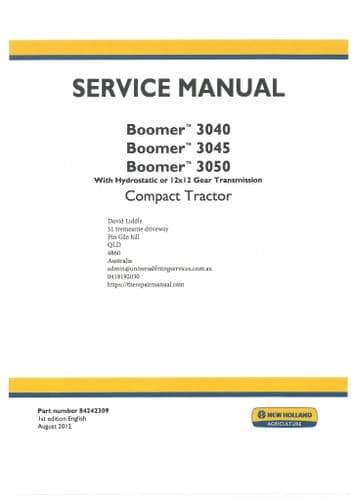 New Holland Boomer 3040, 3045 and 3050 Tractor Service Manual