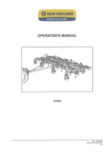 New Holland Chisel Plough Cultivator ST830 Operators Manual