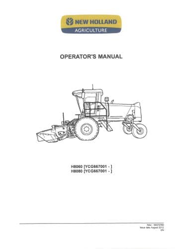 New Holland Combine Harvester H8060 H8080 Operators Manual
