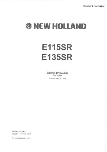 New Holland Crawler Excavator E115SR & E135SR Workshop Service Repair Manual