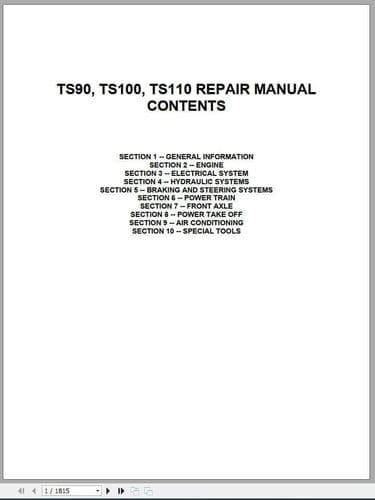 New Holland Fiat Tractor TS90 TS100 TS110 TS115 Service Workshop Manual