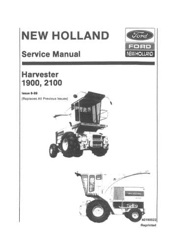 New Holland Forage Harvester 1900 2100 Workshop Service Manual