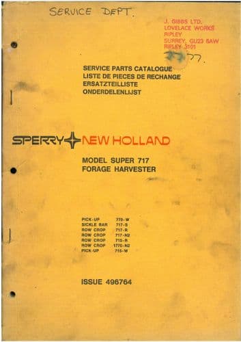 New Holland Forage Harvester Super 717 Parts Manual