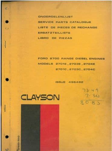New Holland Ford Diesel Engine Type 2701E 2703E 2704E 2701C 2703C 2704C Parts Manual