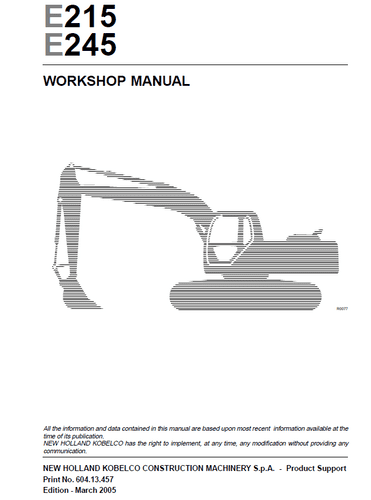 New Holland Kobelco Excavator E215 & E245 Workshop Service Manual