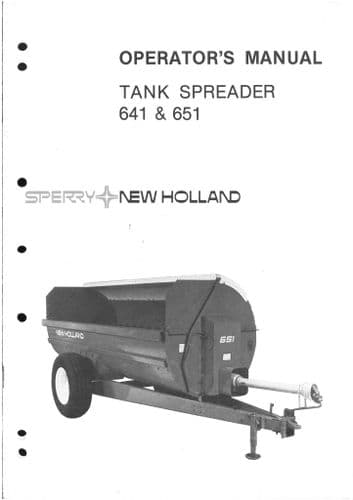 New Holland Manure Tank Spreader Model 641 & 651 Operators Manual