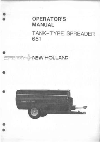 New Holland Manure Tank Spreader Model 651 Operators Manual