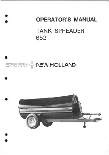 New Holland Manure Tank Spreader Model 652 Operators Manual