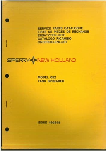 New Holland Manure Tank Spreader Model 652 Parts Manual - ORIGINAL